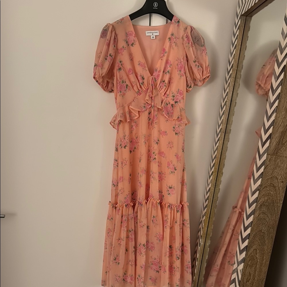 Pink Ruffled Wrap Maxi Dress with Puff Sleeves from LoveShack Fancy for Target